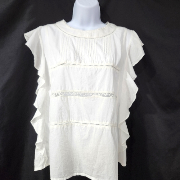 Jessica Simpson Women's Ruffle Top Size L White‎ Cotton Crochet Lace Fairycore - Picture 1 of 8